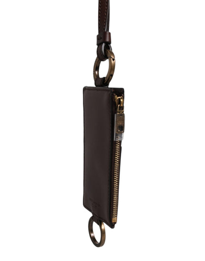 Brown Calf Leather Lanyard Logo Card Holder Wallet