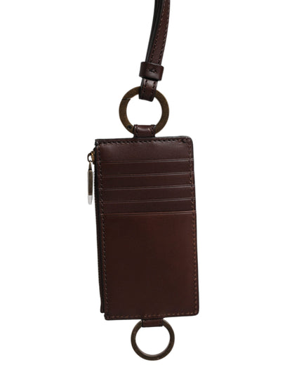 Brown Calf Leather Lanyard Logo Card Holder Wallet