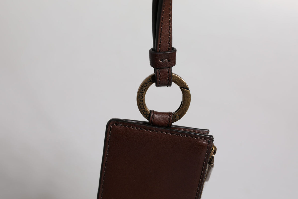 Brown Calf Leather Lanyard Logo Card Holder Wallet