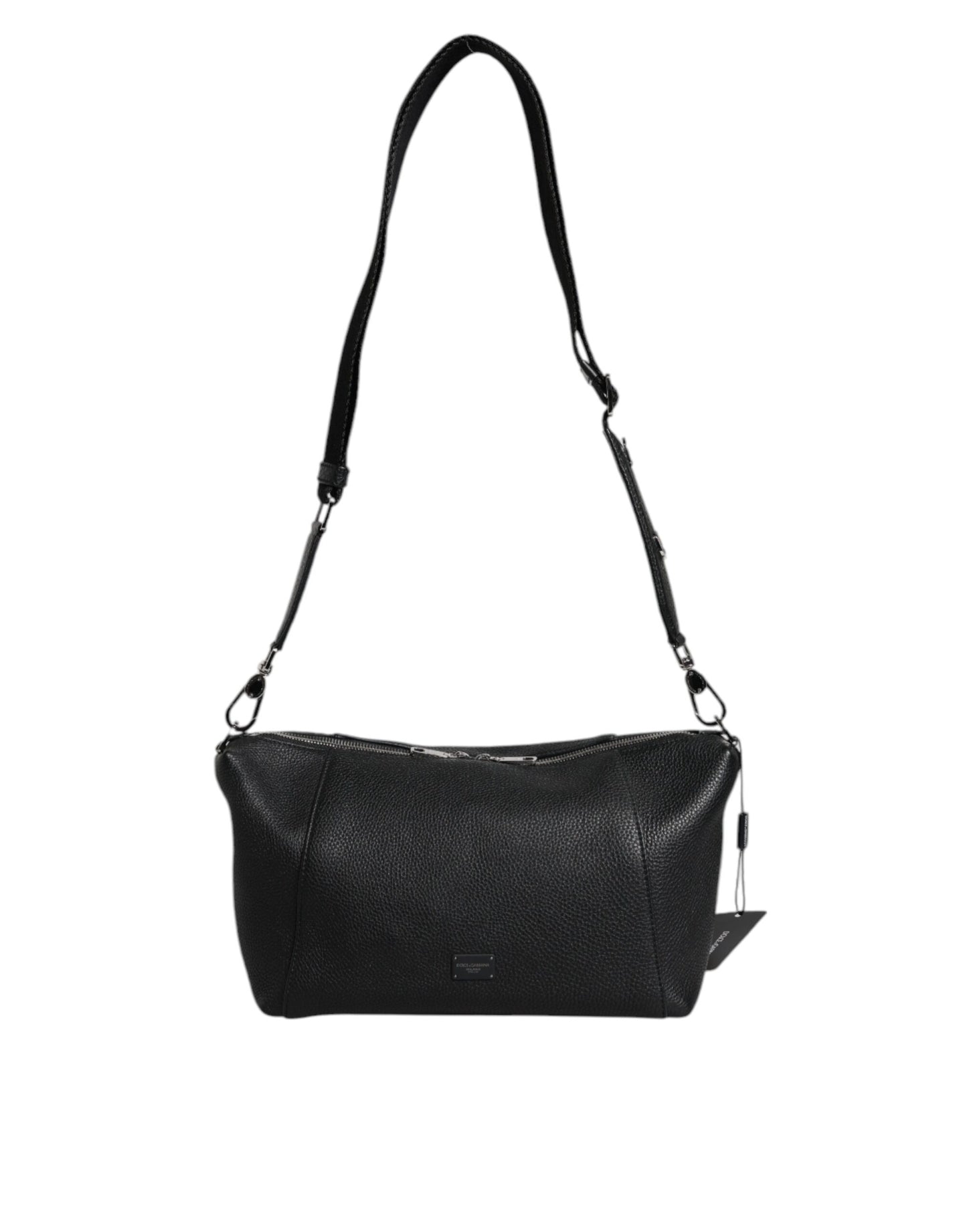 Black Leather Logo Plaque Shoulder Crossbody Bag