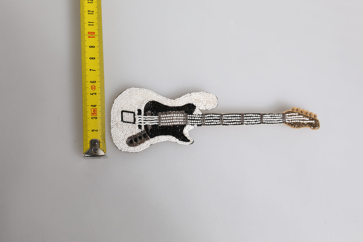 Gold Brass Logo Beaded Guitar Pin Brooch