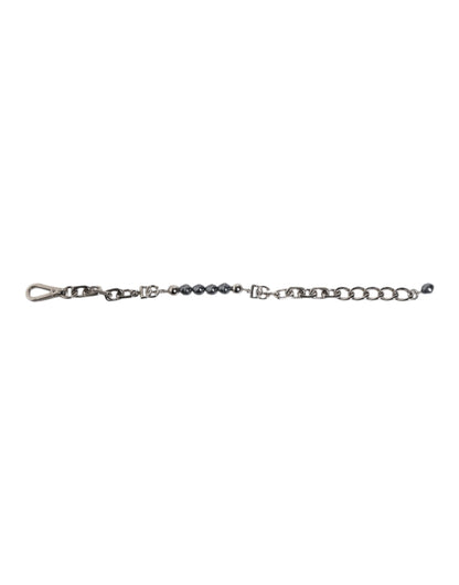 Silver Tone Chain Lobster Clasp Logo Gray Pearls Bracelet