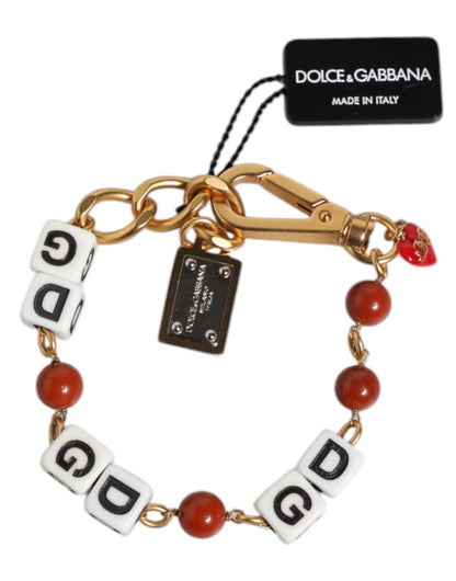 Multicolor Gold Tone Brass Chain DG Logo Dice Bracelet