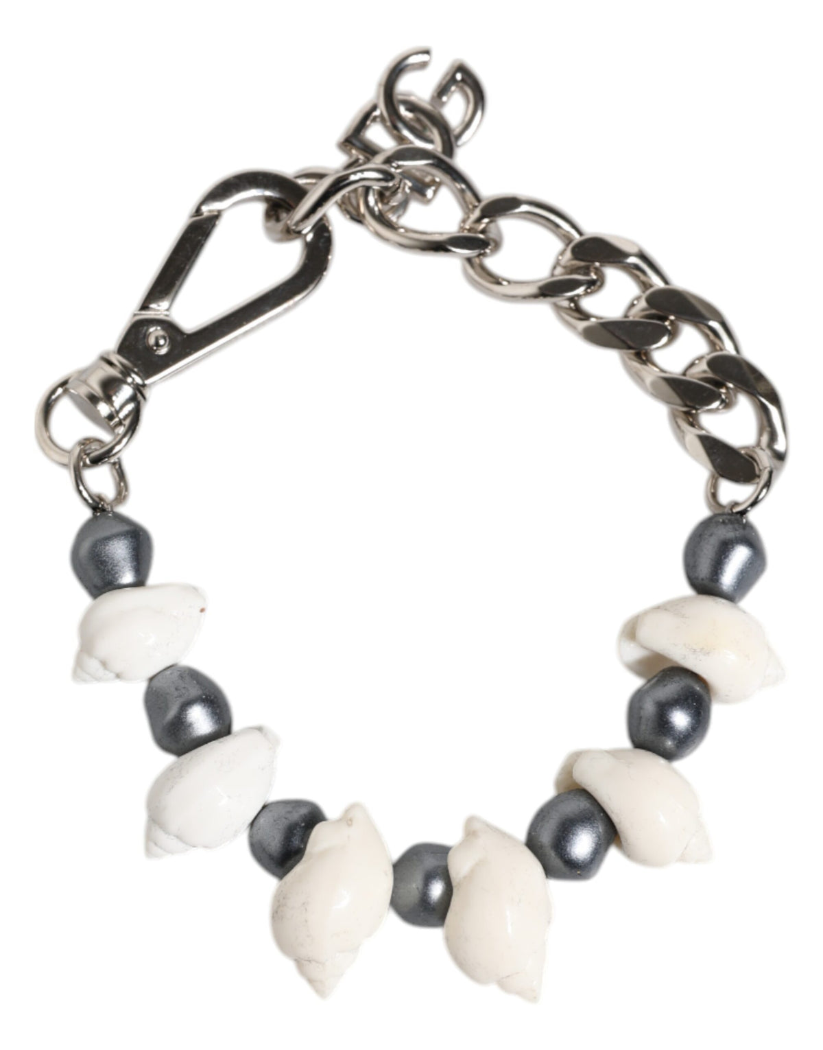 Silver Tone Brass Beaded Shell DG Logo Pendant Bracelet