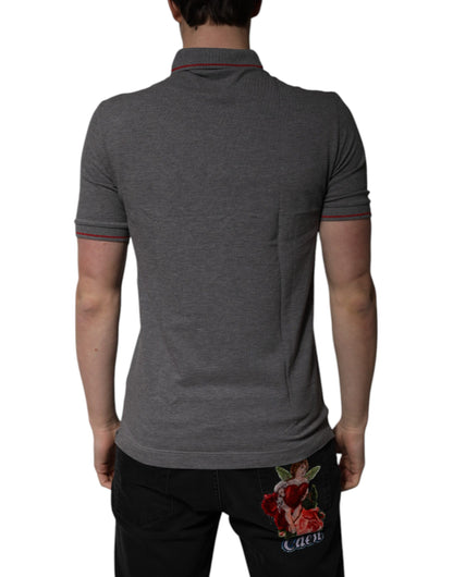 Gray Cotton Crown Collared Polo T-shirt