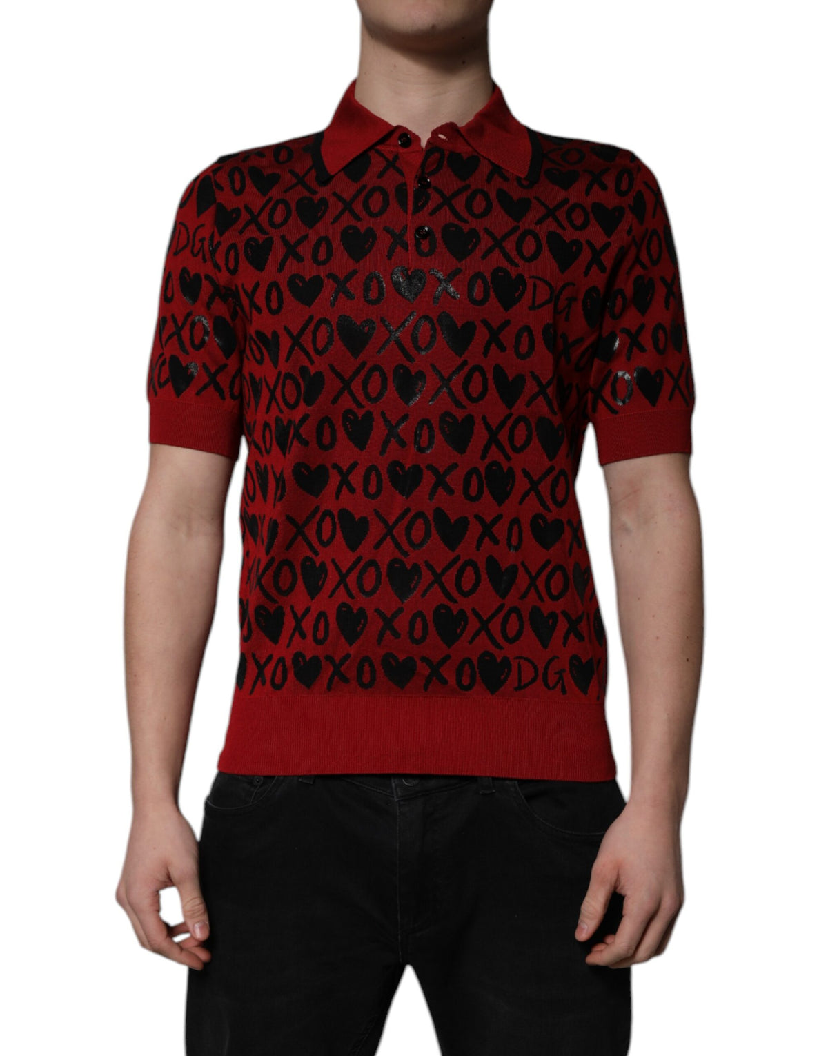Red Cotton XOXO Collared Polo T-shirt