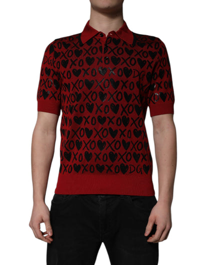 Red Cotton XOXO Collared Polo T-shirt