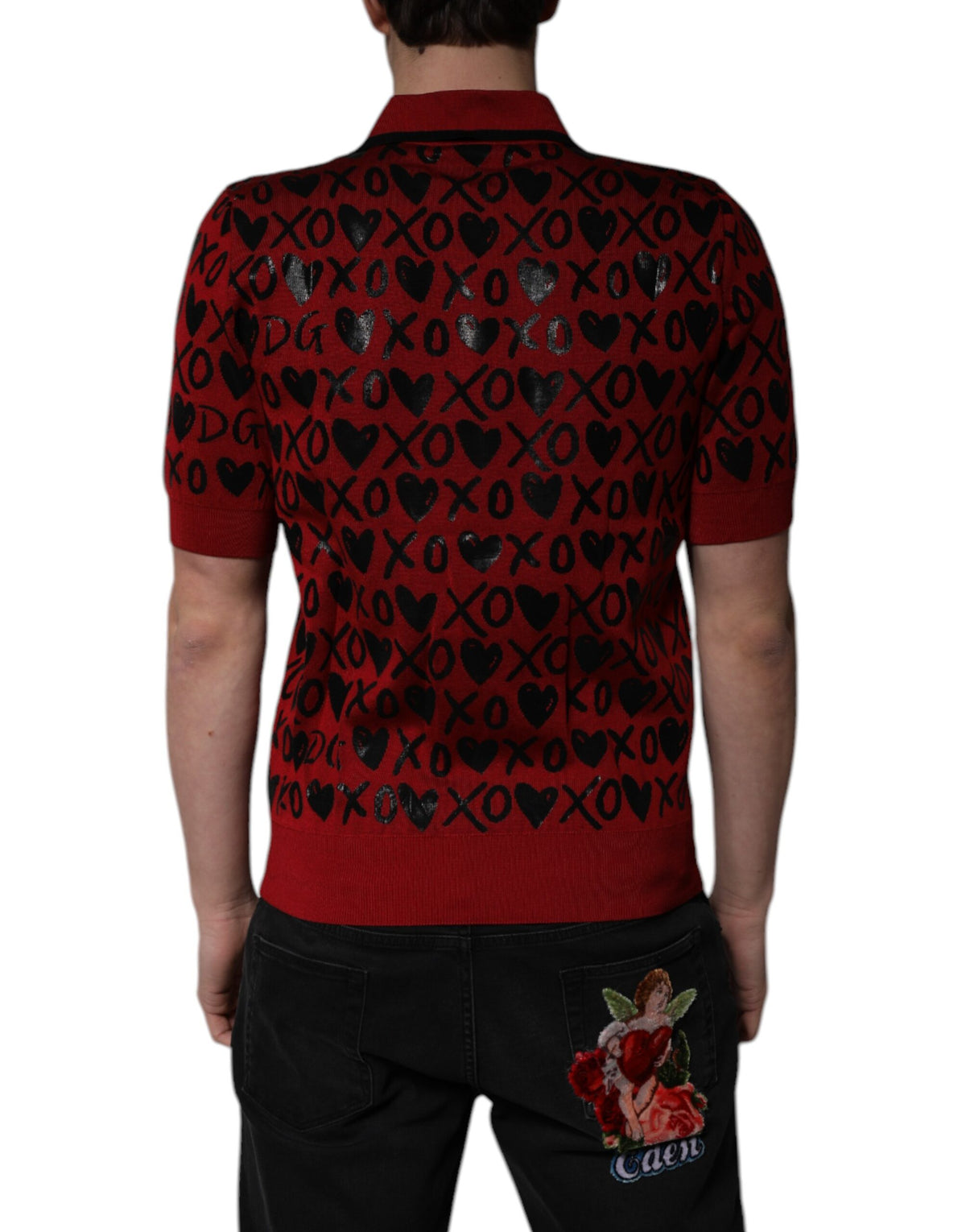 Red Cotton XOXO Collared Polo T-shirt