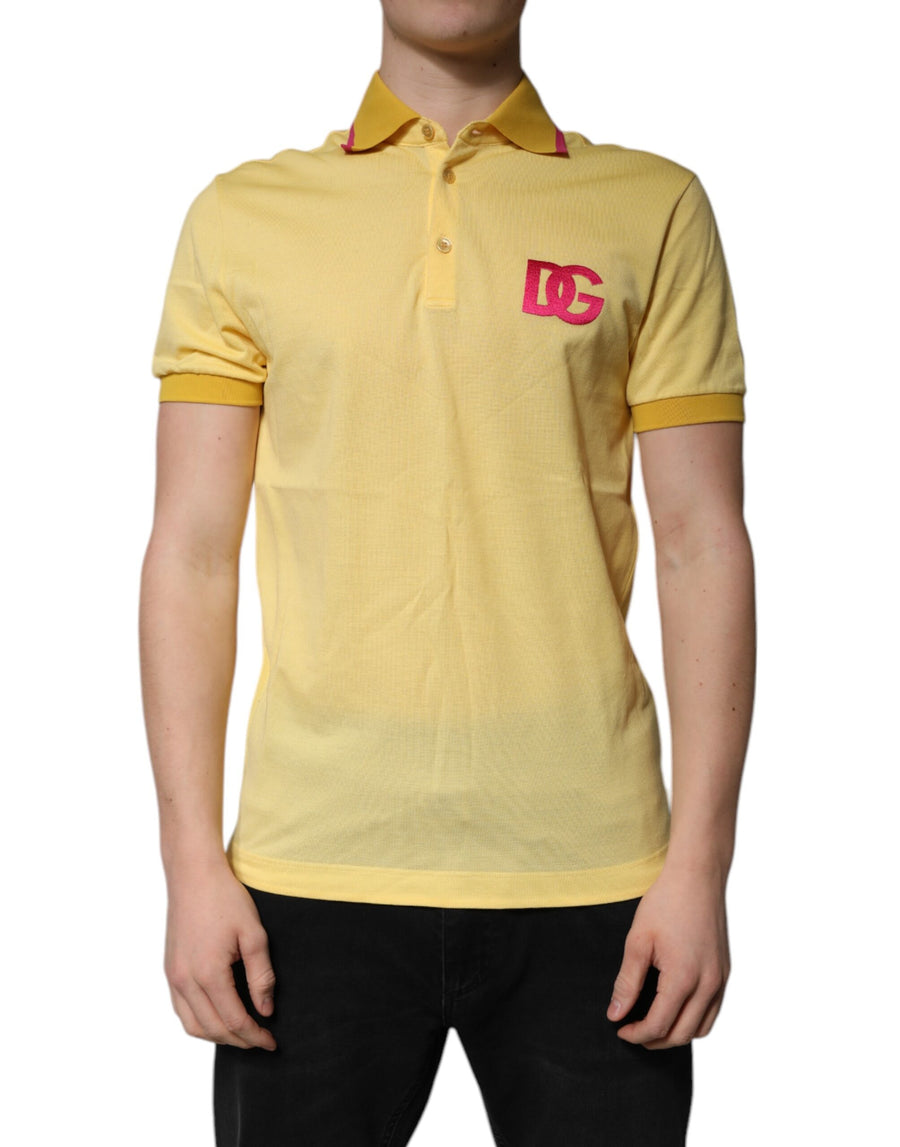 Yellow Cotton Logo Collared Polo T-shirt