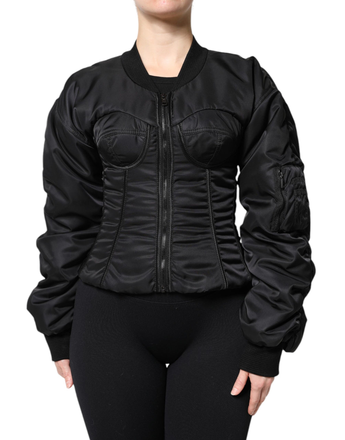 Black Nylon Full Zip Bustier Corset Jacket
