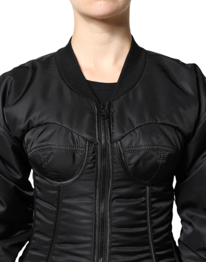 Black Nylon Full Zip Bustier Corset Jacket