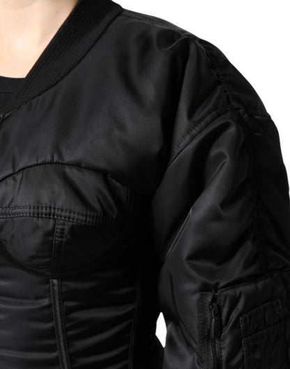 Black Nylon Full Zip Bustier Corset Jacket