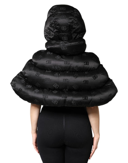 Black Padded Puffer Hooded Full Zip Cropped Jacket