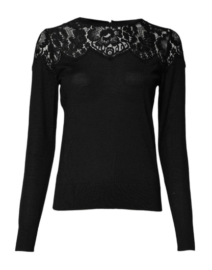 Black Floral Lace Long Sleeves Blouse Top