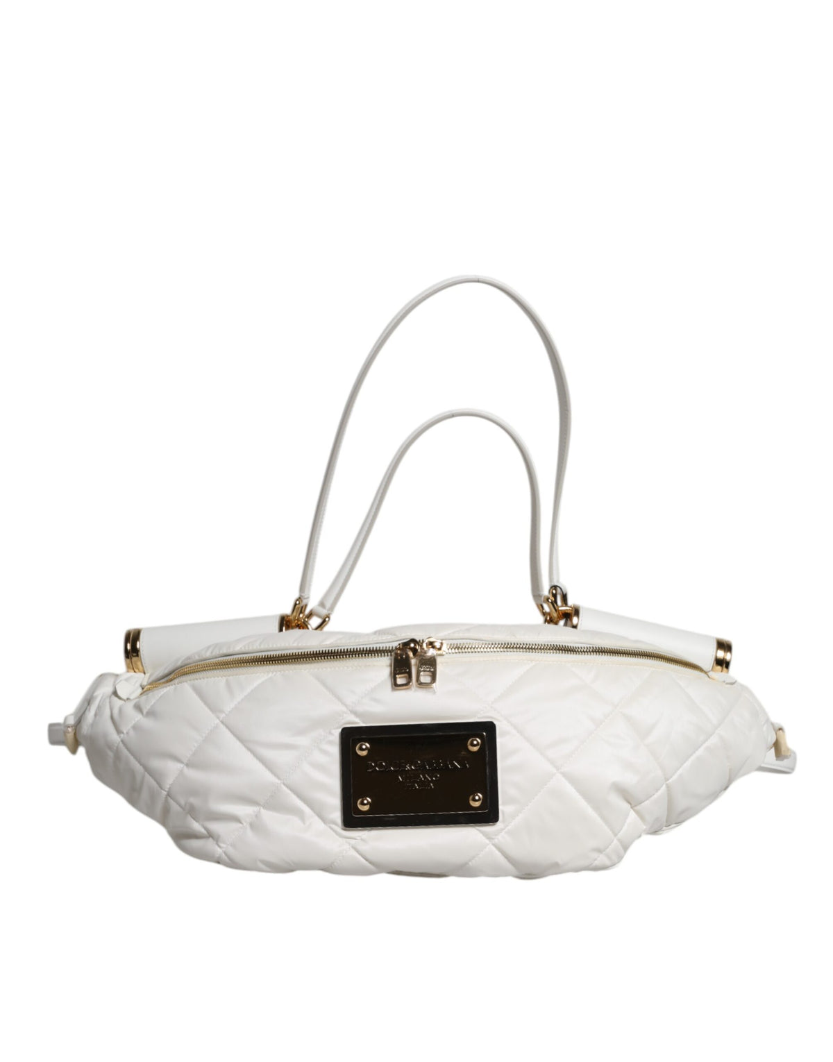 White Quilted Logo Plaque Belt Waist Fanny Pack Bag