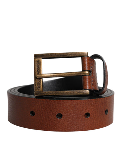 Brown Calf Leather Classic Metal Buckle Belt