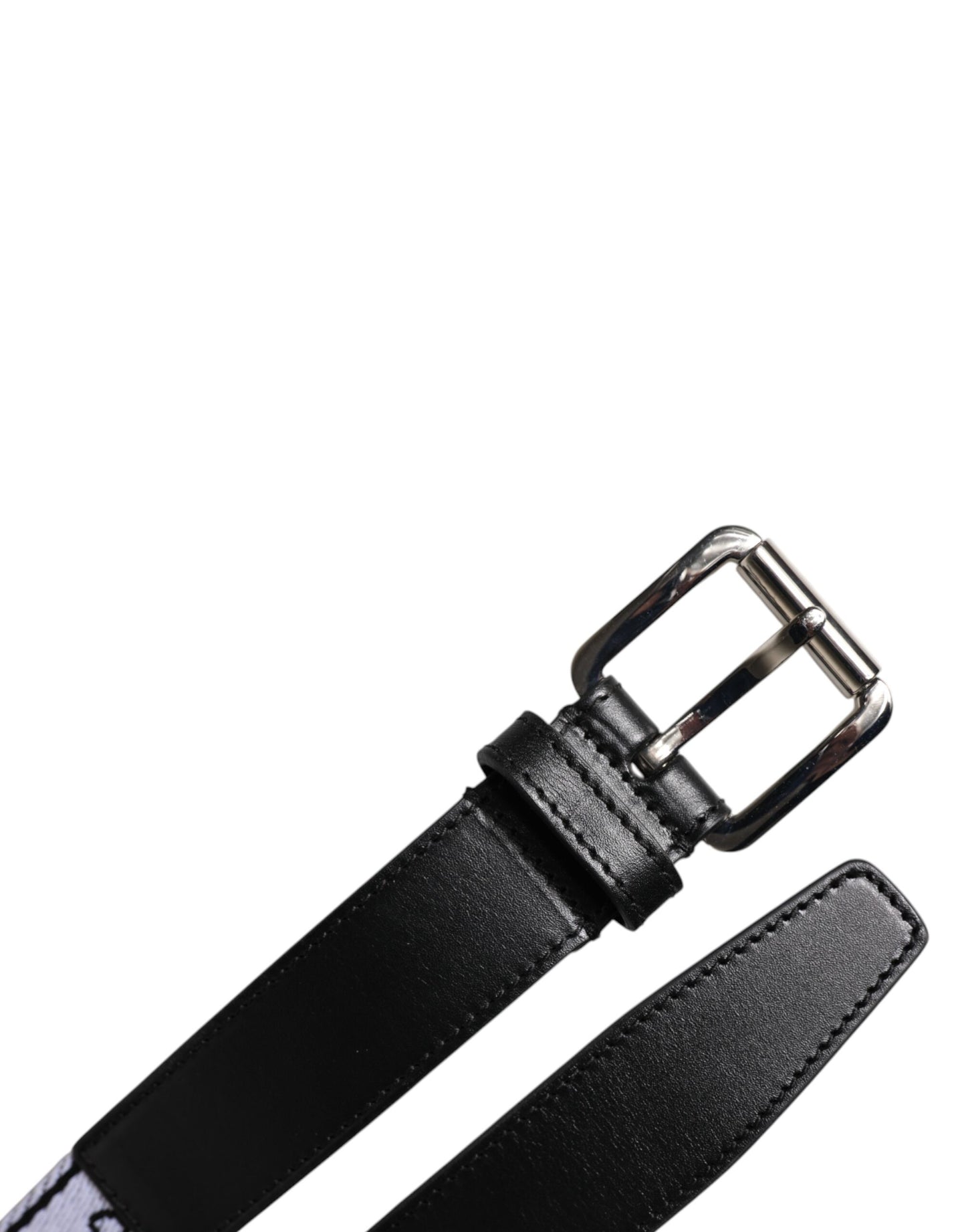 Black White Printed Metal Logo Buckle Belt