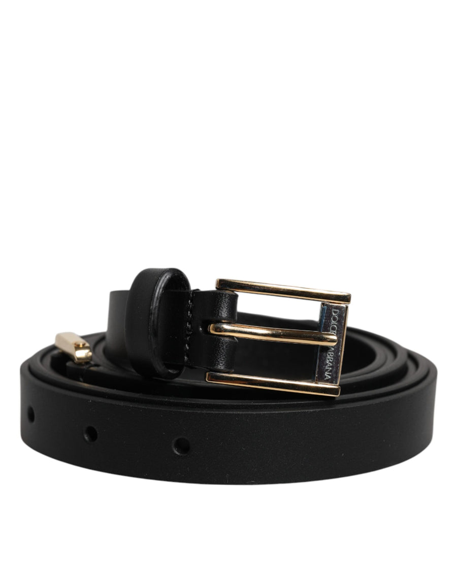 Black Calfskin Classic Metal Logo Buckle Belt