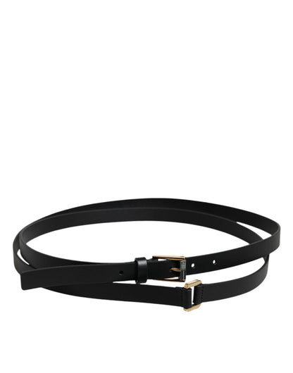 Black Calfskin Classic Metal Logo Buckle Belt