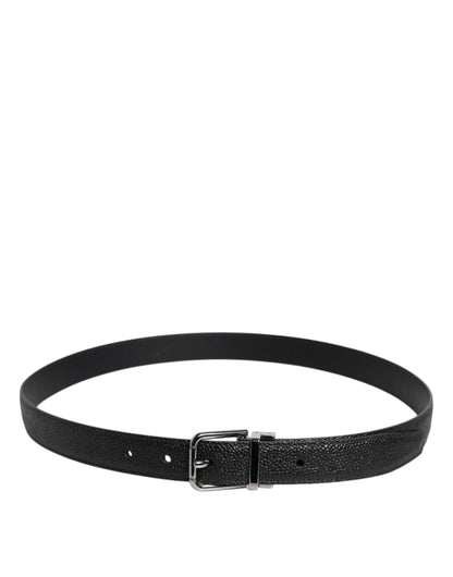 Black Calf Leather Classic Metal Buckle Belt