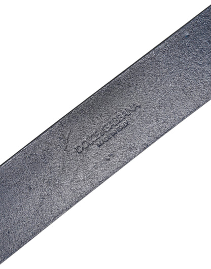 Blue Leather Classic Metal Logo Buckle Belt