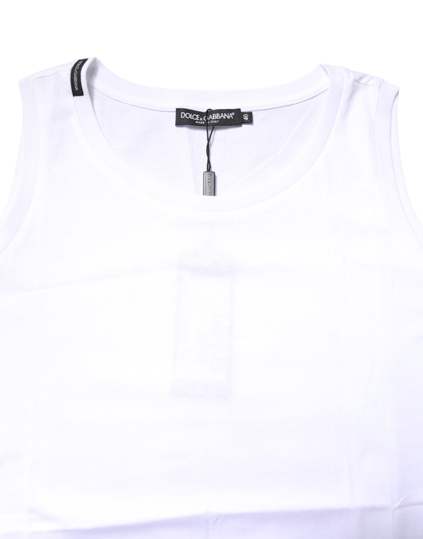 White Cotton Sleeveless Crew Neck T-shirt