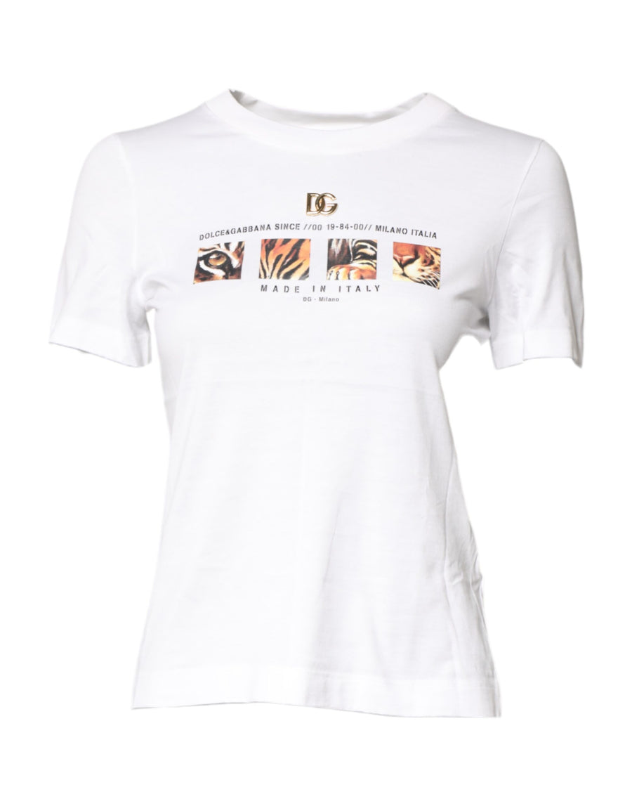 White Cotton Graphic Print Crew Neck T-shirt