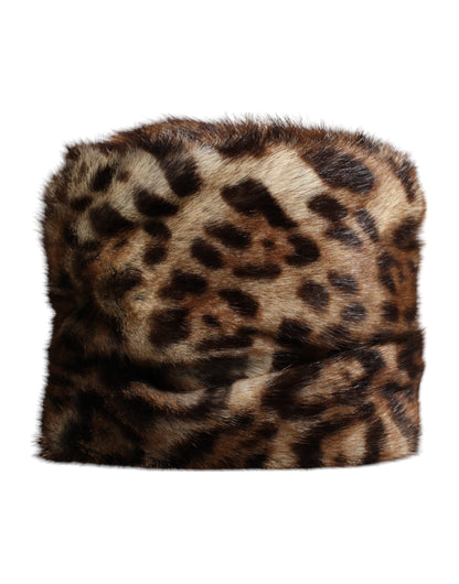 Brown Leopard Faux Fur Women Bucket Hat