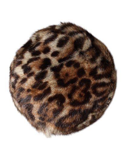 Brown Leopard Faux Fur Women Bucket Hat