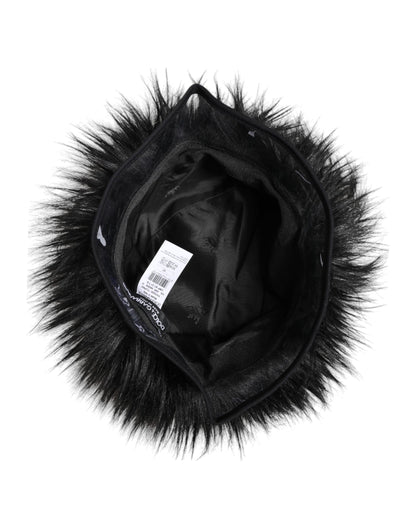 Black Faux Fur Bucket Hat