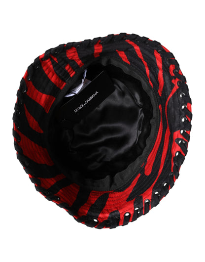 Black Red Stripe Polyester Wide Brim Bucket Hat