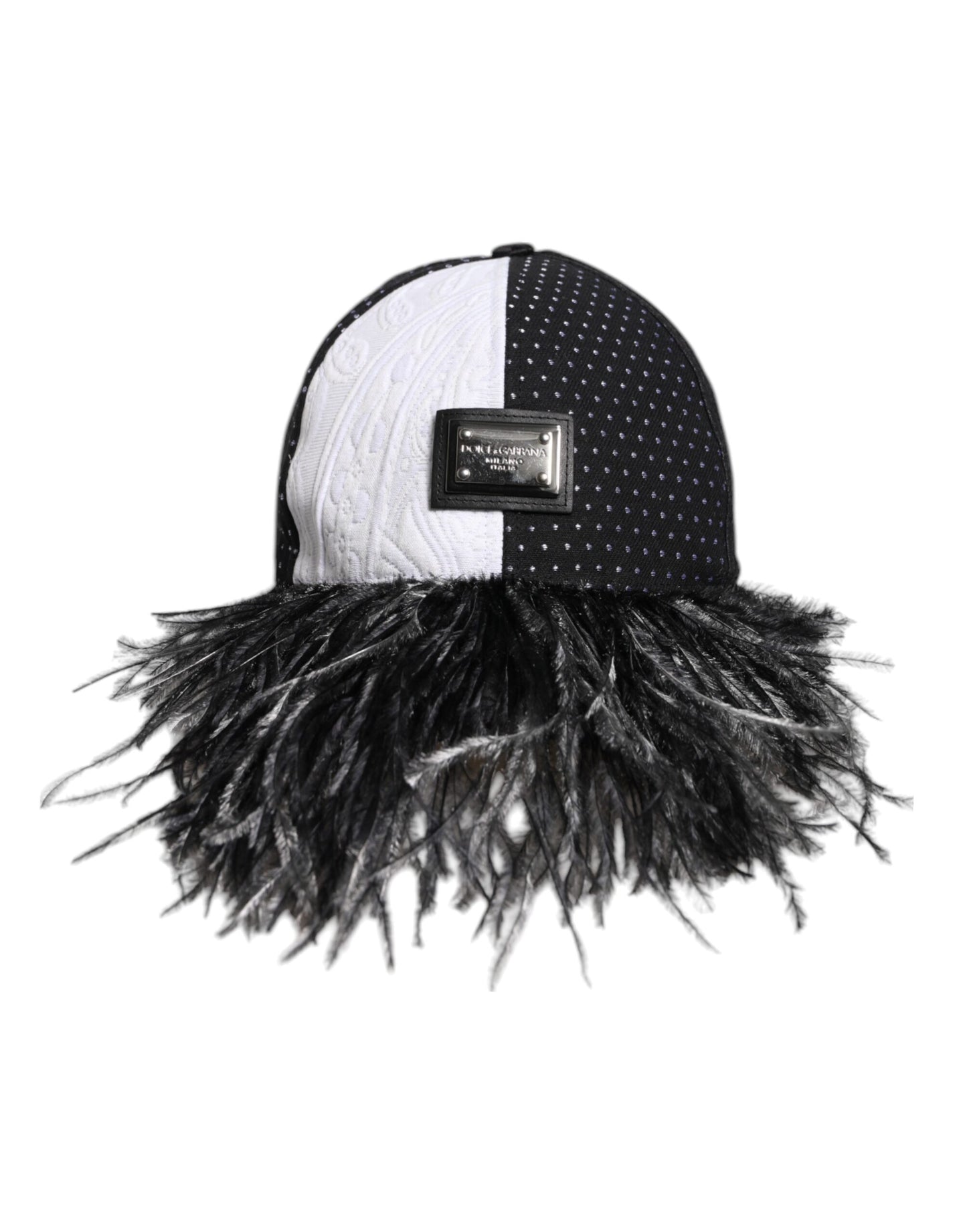 White Black Polka Dot Feathers Baseball Cap