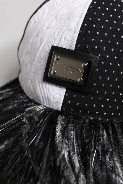 White Black Polka Dot Feathers Baseball Cap