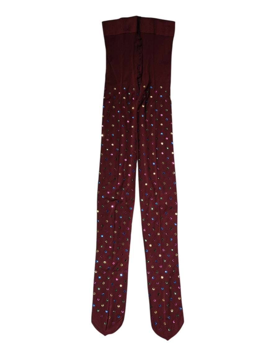 Maroon Nylon Crystal Embellished Pantyhose Tights