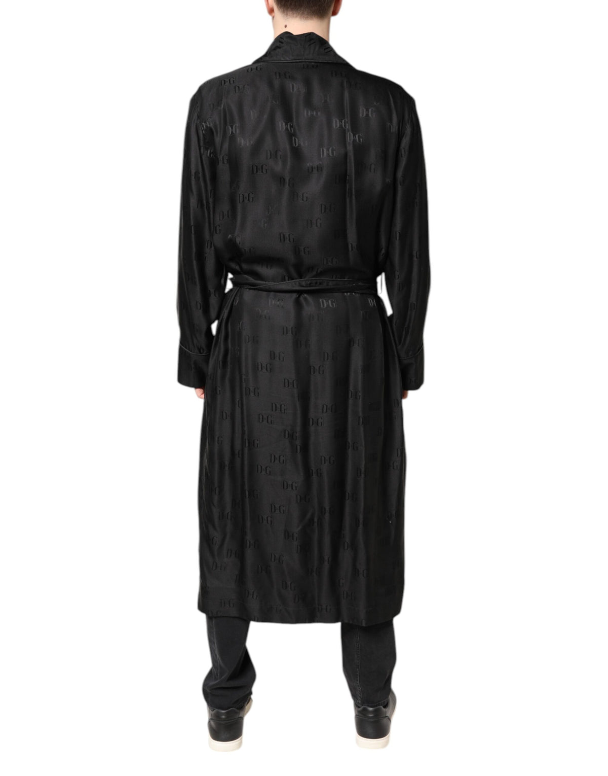 Black Silk DG Logo Men Wrap Robe Coat Jacket