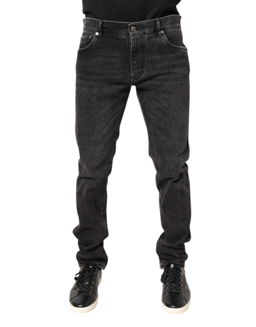 Gray Washed Cotton Skinny Denim Jeans