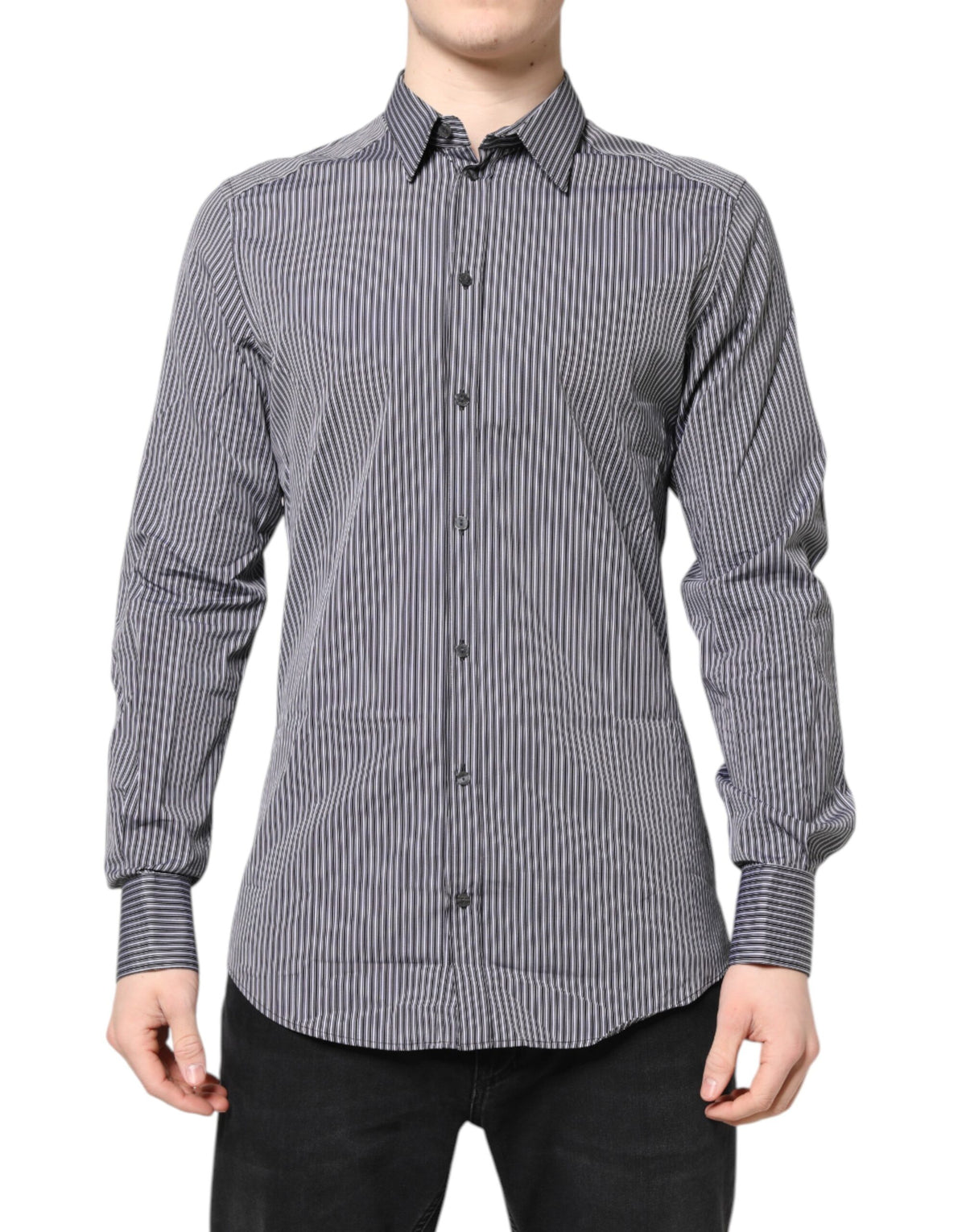 Black White Striped GOLD Formal Dress Shirt