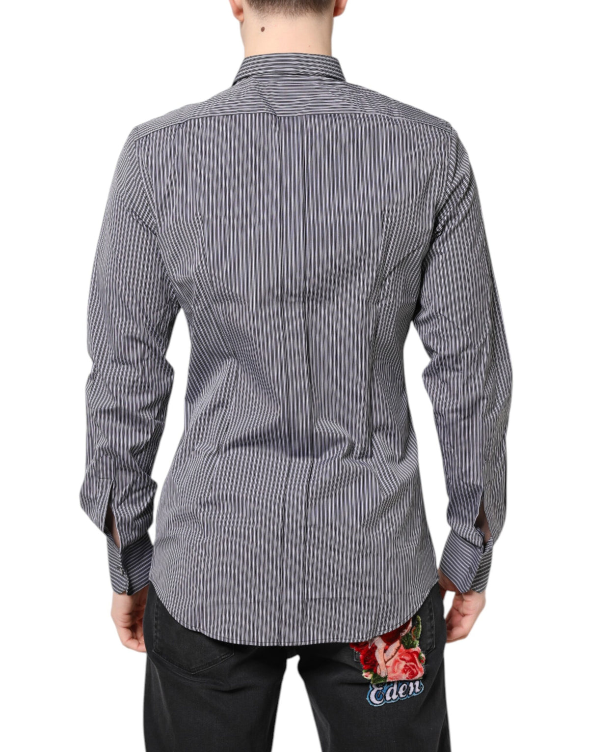 Black White Striped GOLD Formal Dress Shirt