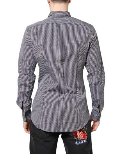Black White Striped GOLD Formal Dress Shirt