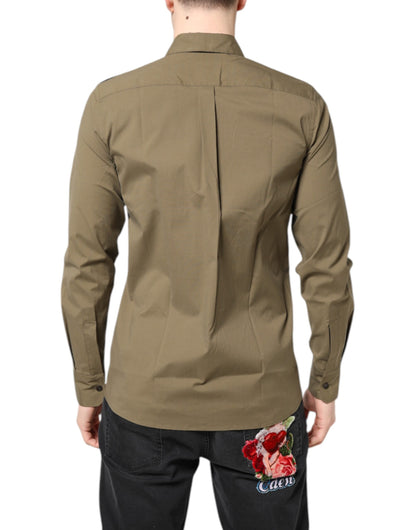 Brown Cotton Stretch Casual Long Sleeves Shirt