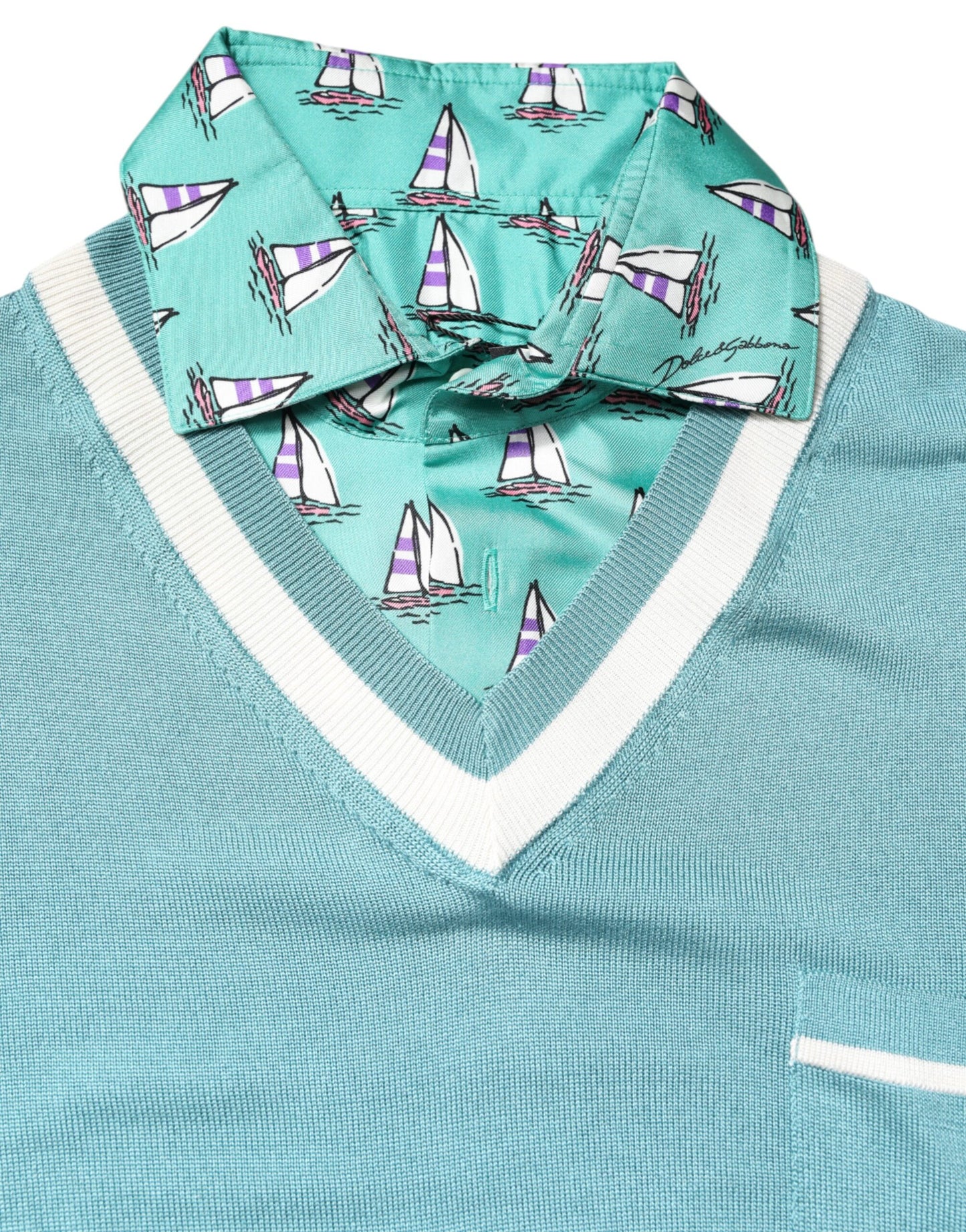 Green Printed Collared Short Sleeve T-shirt