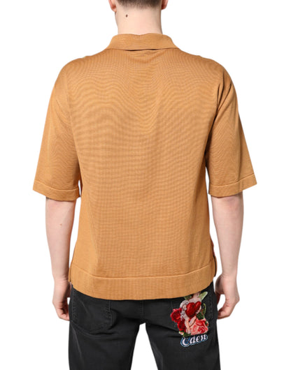 Brown Floral Collared Short Sleeve T-shirt