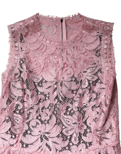 Pink Floral Lace Sleeveless Sheath Dress
