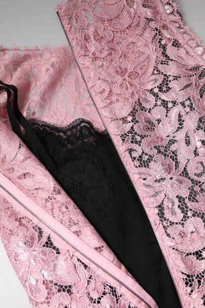 Pink Floral Lace Sleeveless Sheath Dress
