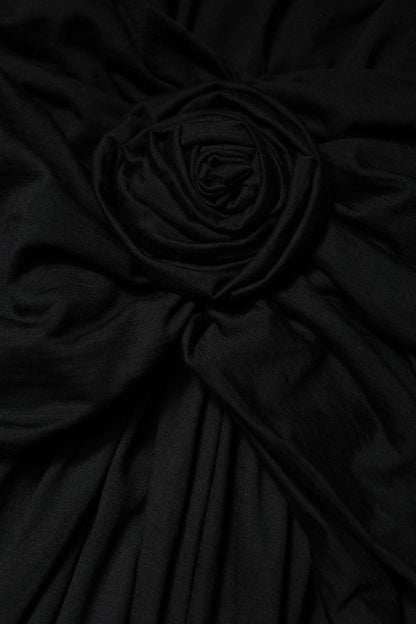 Black Wool Long Sleeves Sheath Midi Dress