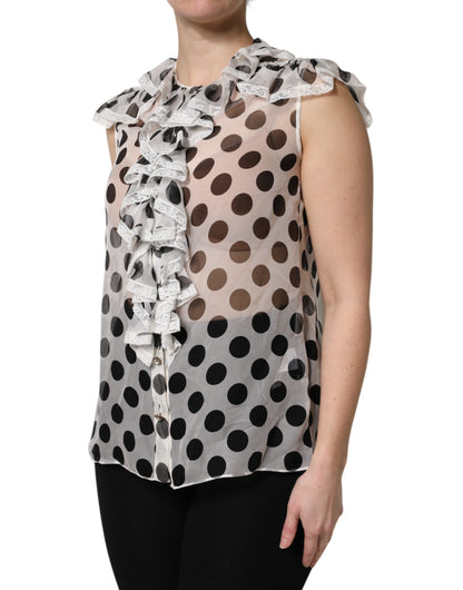 White Black Polka Dot Cotton Sleeveless Top
