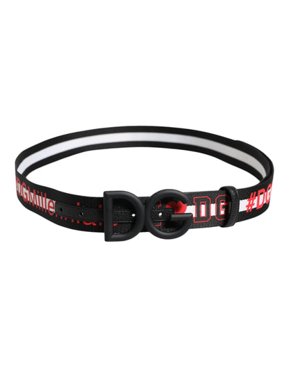 Black Polyester Logo Print DG Buckle Belt
