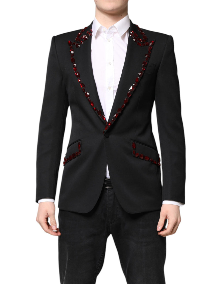 Black SICILIA CrystalEmbellished Coat Blazer