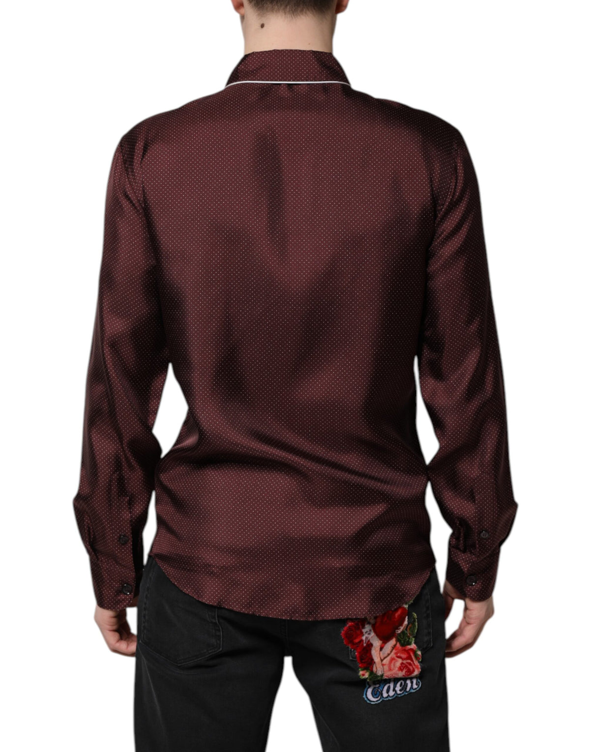 Burgundy Silk Dotted Long Sleeves Shirt