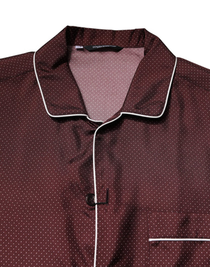 Burgundy Silk Dotted Long Sleeves Shirt